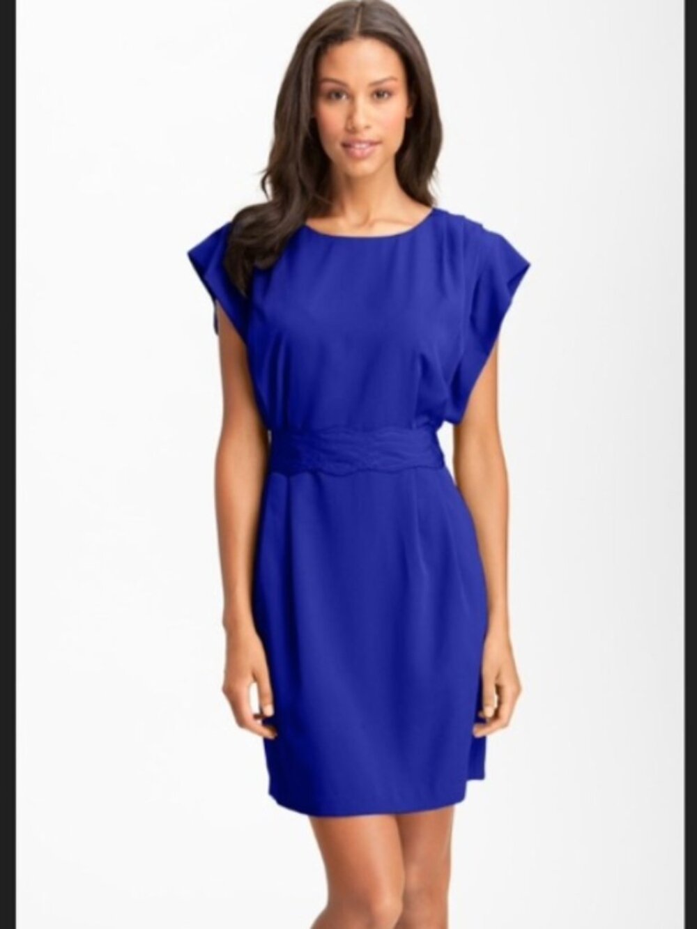 Eliza J Royal Blue Cap Sleeve Dress with Fabric Belt, Size 2